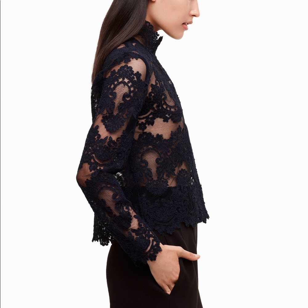 Babaton Varda midnight blue lace blouse NWT